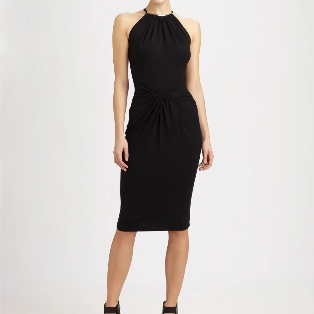 Michael Kors Ring-Neck Black Twist-Front Dress 12 - Picture 2 of 3
